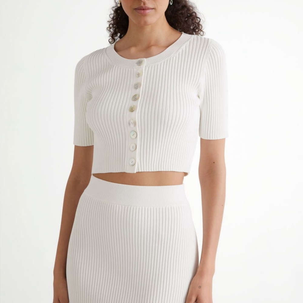 & Other Stories Cream Ribbed Button-Up Top